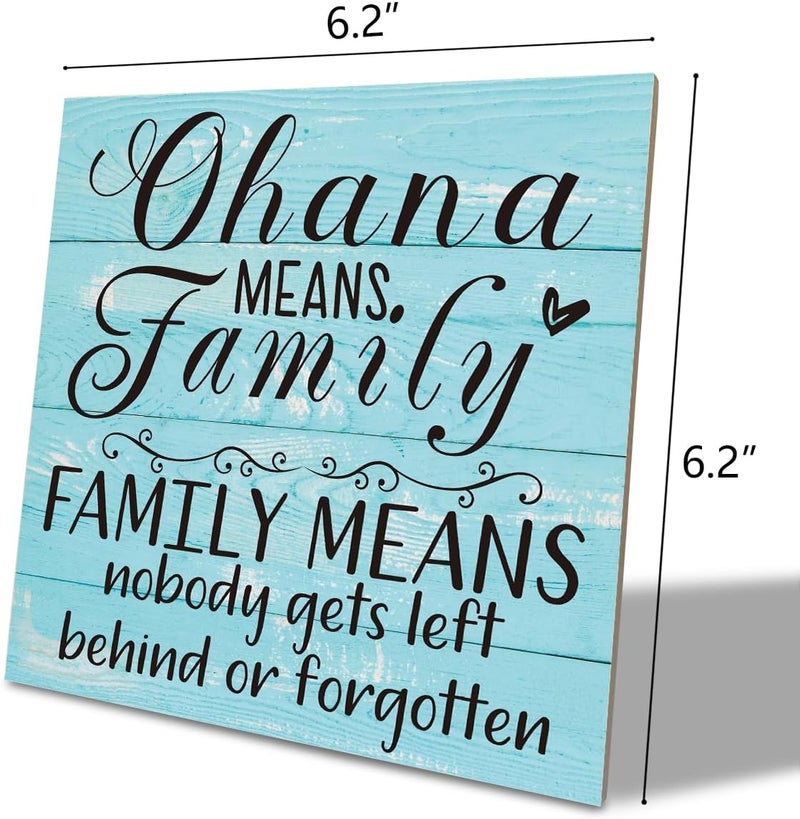 SUSZDOU Family Wooden Plaque, “Family Means Nobody Gets Left Behind or Forgotten”, 6.2x6.2 Inch Table Art Sign, Farmhouse Quote Decor for Living Room or Home Tabletop E - Image 2